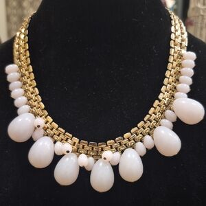 Talbots Gold and White Statement Necklace with Cascading Design